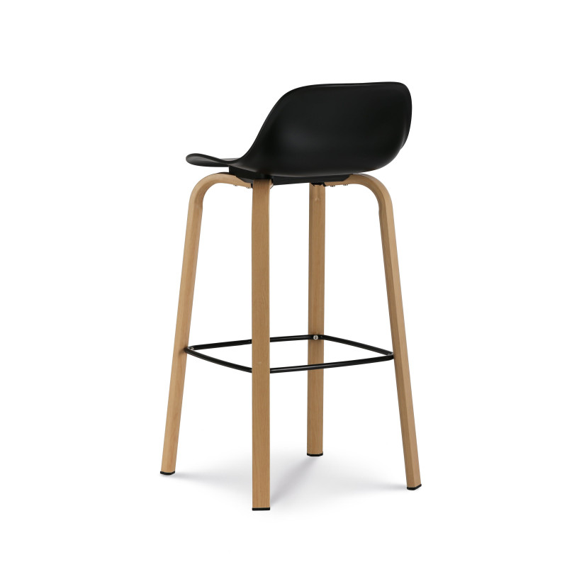 Lot de 2 tabourets de bar noir style scandinave avec pieds effet bois en métal - Hauteur 76cm