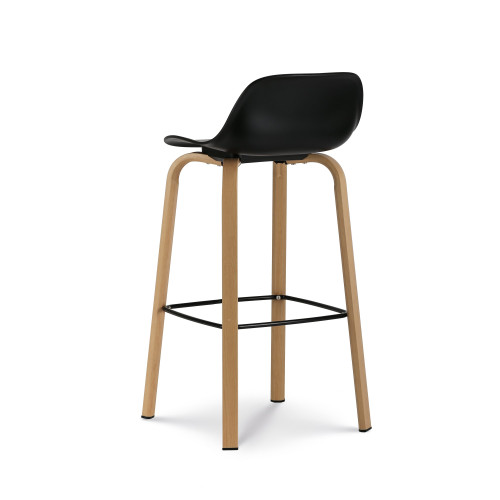 Lot de 2 tabourets de bar noir style scandinave avec pieds effet bois en métal - Hauteur 76cm