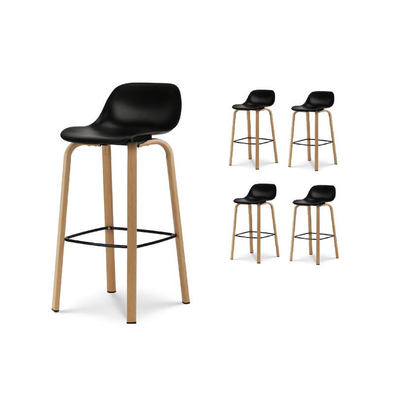 KOSMI - Lot de 4 tabourets de bar noir style scandinave avec pieds en métal