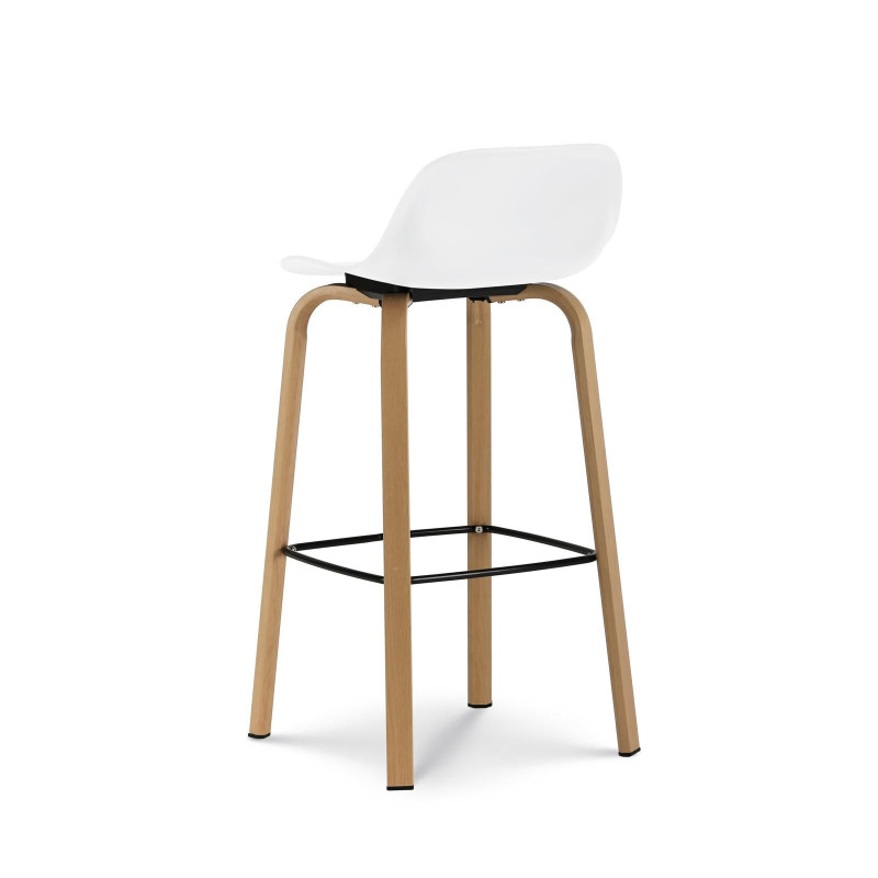 Lot de 2 tabourets de bar blancs style scandinave avec pieds effet bois en métal - Hauteur 76cm