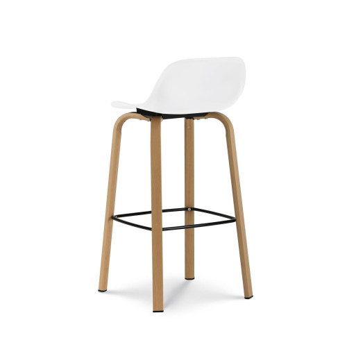 Lot de 2 tabourets de bar blancs style scandinave avec pieds effet bois en métal - Hauteur 76cm
