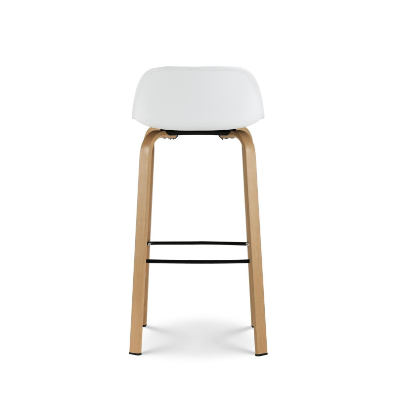 Lot de 2 tabourets de bar blancs style scandinave avec pieds effet bois en métal - Hauteur 76cm