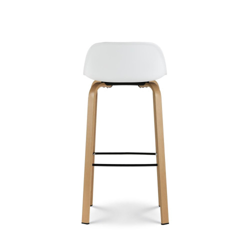 Lot de 2 tabourets de bar blancs style scandinave avec pieds effet bois en métal - Hauteur 76cm