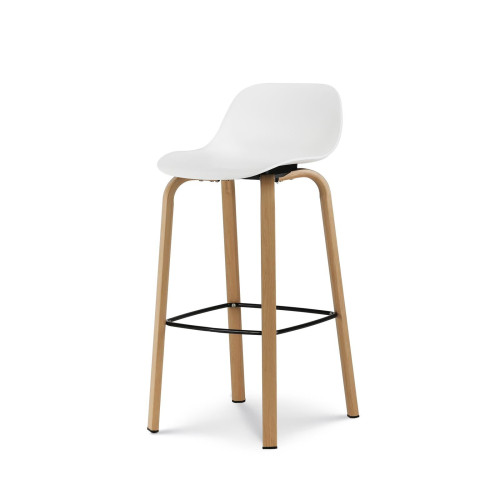 Lot de 4 tabourets de bar blancs style scandinave avec pieds effet bois en métal - Hauteur 66cm