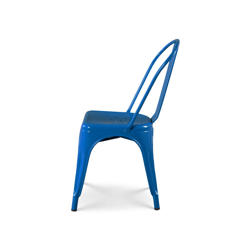 Chaise en métal bleu style industriel - Finition brillant