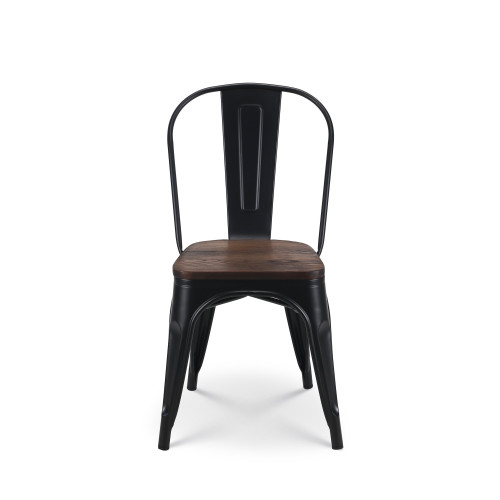 Lot de 6 chaises en métal noir mat et assise en bois foncé - Style industriel