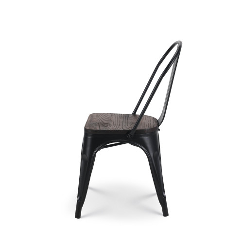 Lot de 6 chaises en métal noir mat et assise en bois foncé - Style industriel