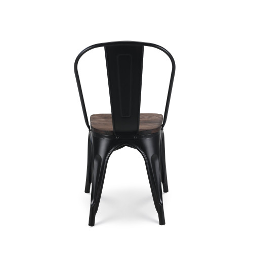 Lot de 6 chaises en métal noir mat et assise en bois foncé - Style industriel