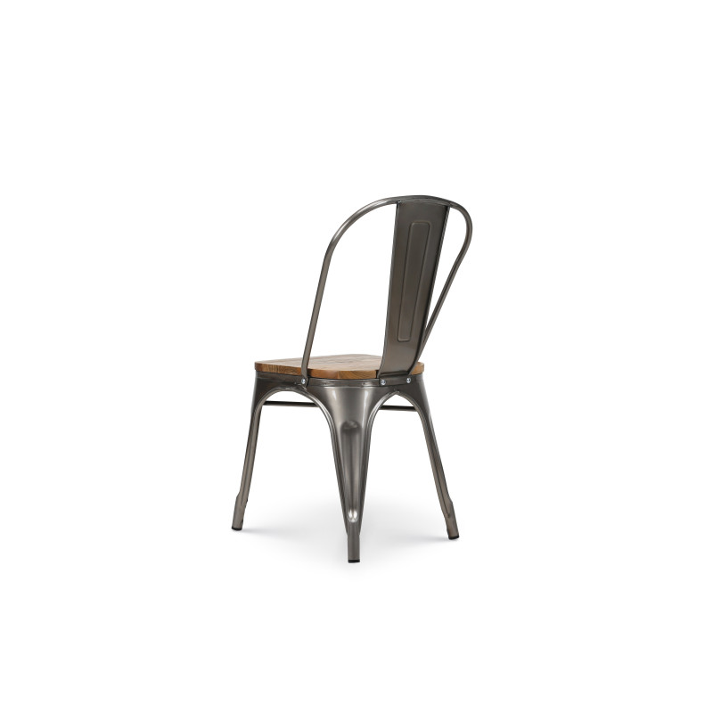 Chaise en métal brut avec assise en bois massif clair - Aspect galvanisé