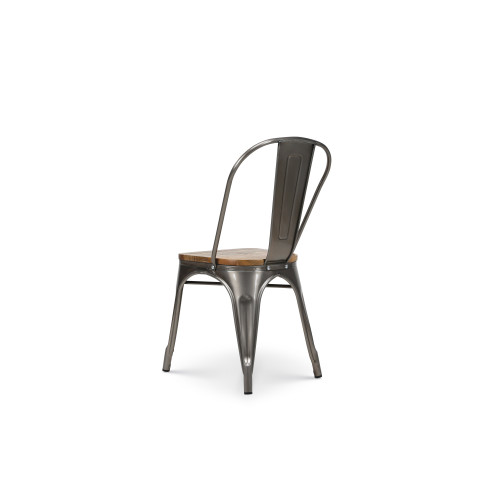 Chaise en métal brut avec assise en bois massif clair - Aspect galvanisé