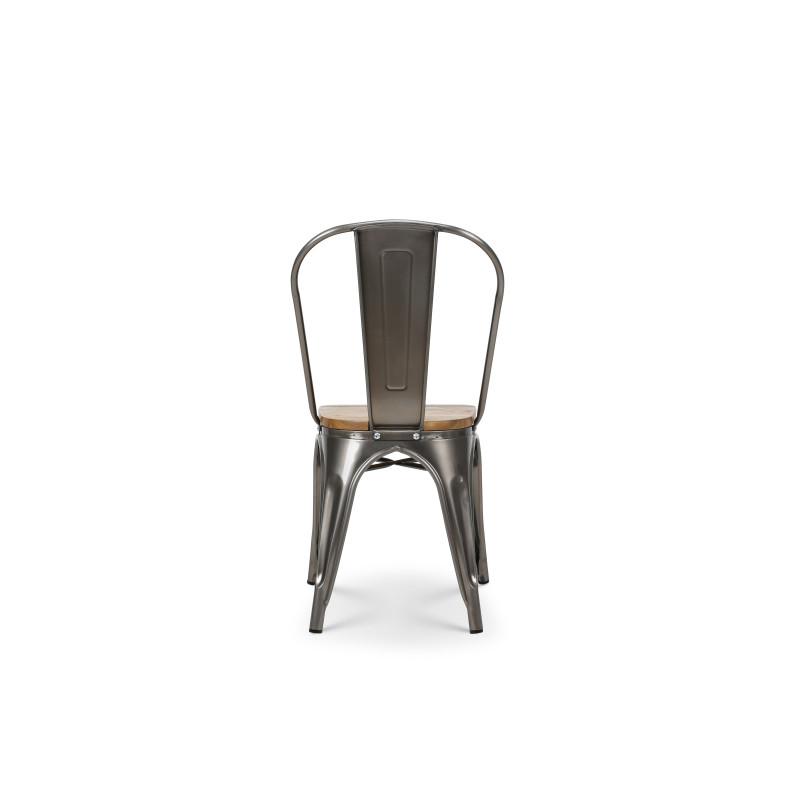 Chaise en métal brut avec assise en bois massif clair - Aspect galvanisé