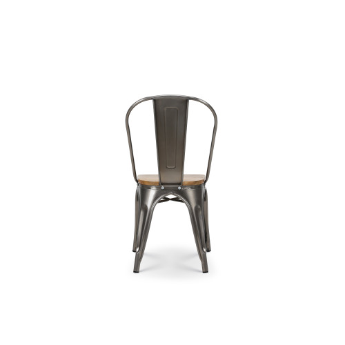 Chaise en métal brut avec assise en bois massif clair - Aspect galvanisé