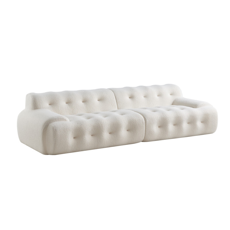 canapé design et confortable en tissu beige livré roulé