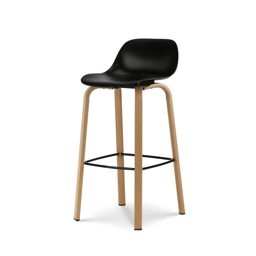 Lot de 4 tabourets de bar noirs style scandinave avec pieds effet bois en métal - Hauteur 66cm