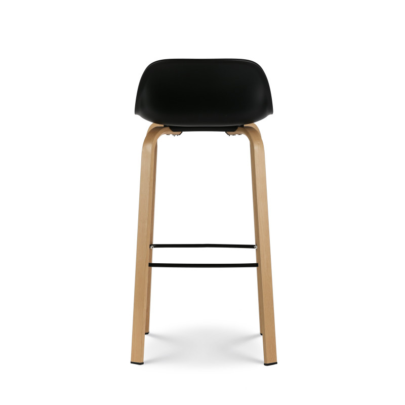 Lot de 4 tabourets de bar noirs style scandinave avec pieds effet bois en métal - Hauteur 66cm