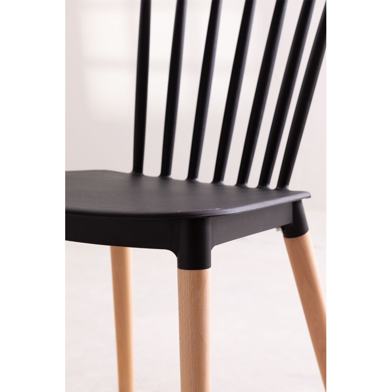 Lot de 2 chaises style scandinave à barreaux modèle POP - Coque en résine noire et pieds en bois naturel