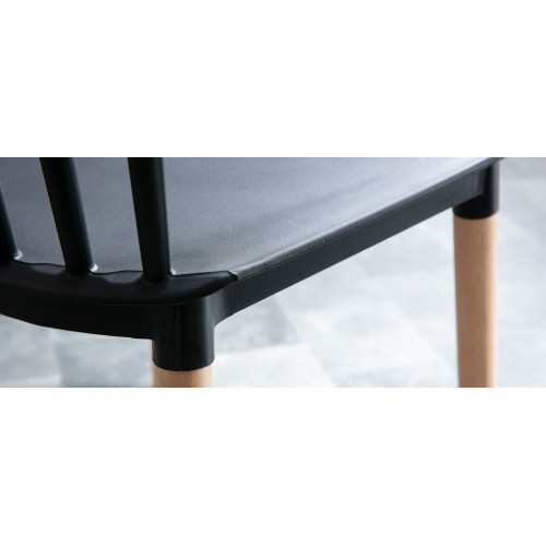 Lot de 2 chaises style scandinave à barreaux modèle POP - Coque en résine noire et pieds en bois naturel