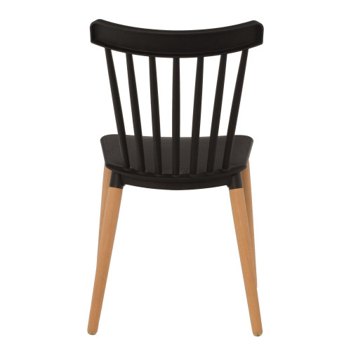 Lot de 2 chaises style scandinave à barreaux modèle POP - Coque en résine noire et pieds en bois naturel
