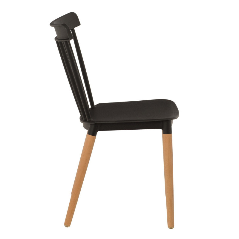 Lot de 2 chaises style scandinave à barreaux modèle POP - Coque en résine noire et pieds en bois naturel