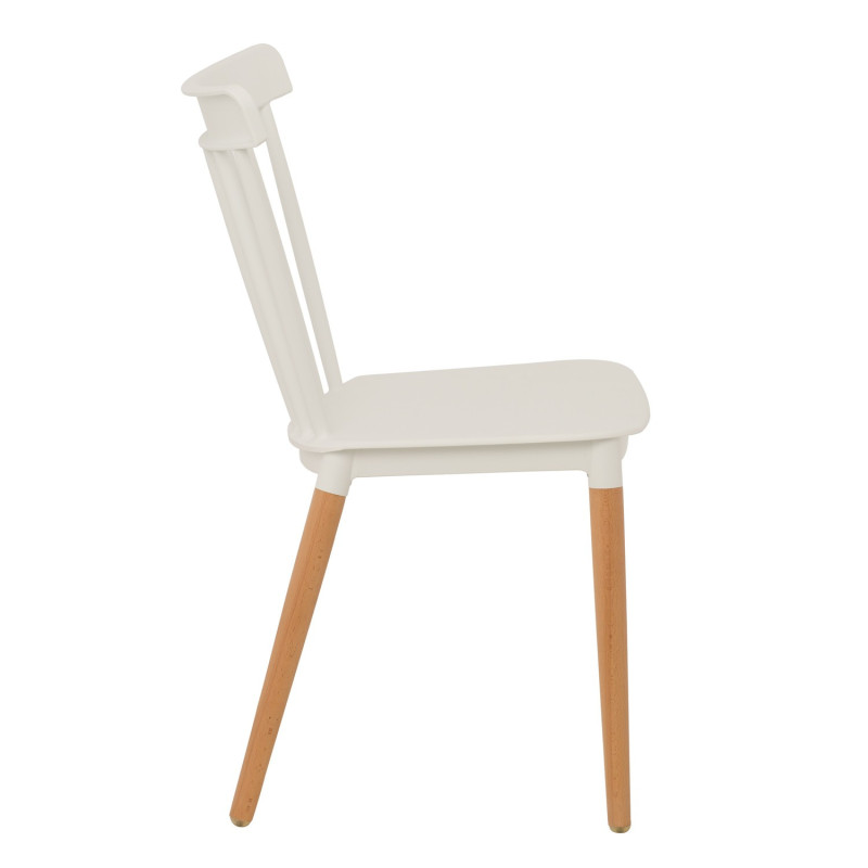 Lot de 2 chaises style scandinave à barreaux modèle POP - Coque en résine blanche et pieds en bois naturel
