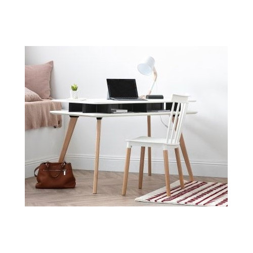 Lot de 2 chaises style scandinave à barreaux modèle POP - Coque en résine blanche et pieds en bois naturel