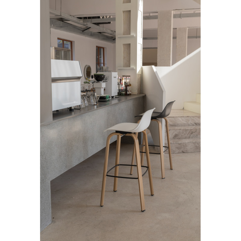 KOSMI - Lot de 4 tabourets de bar blancs style scandinave avec pieds métal