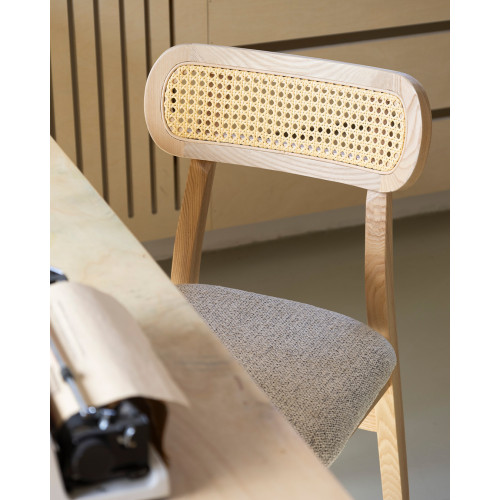 Chaise en Bois Massif - Assise en Tissu Chiné | Confort & Élégance