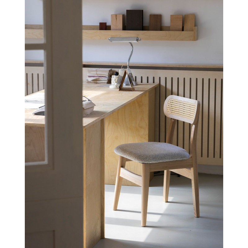Chaise en Bois Massif - Assise en Tissu Chiné | Confort & Élégance