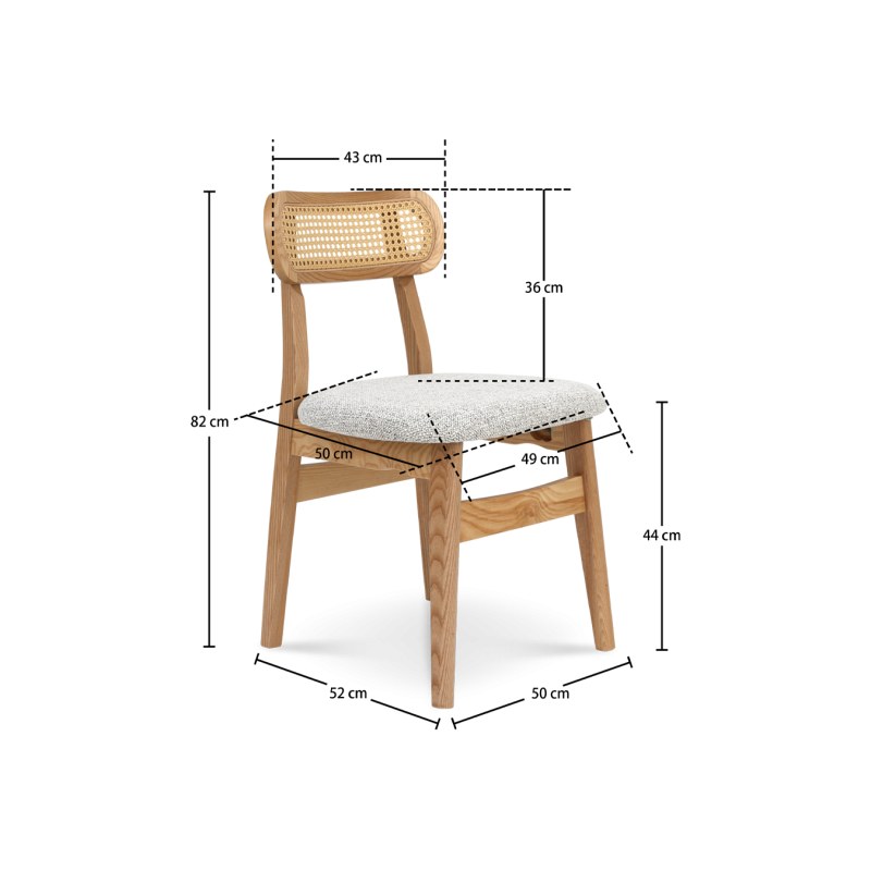 Chaise en Bois Massif - Assise en Tissu Chiné | Confort & Élégance