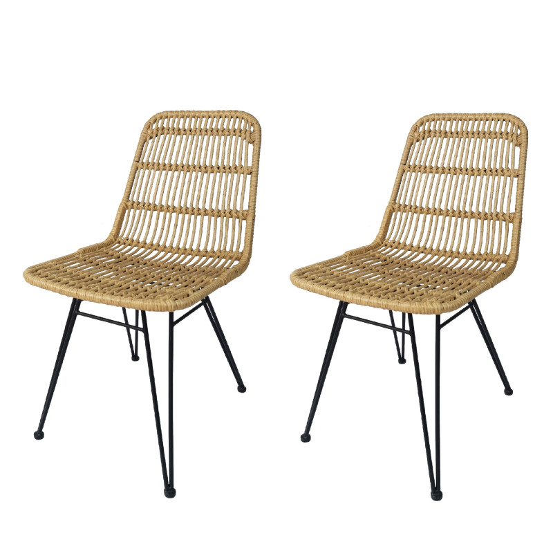KOSMI - Lot de 2 Chaises aspect rotin en résine tressée pieds métal