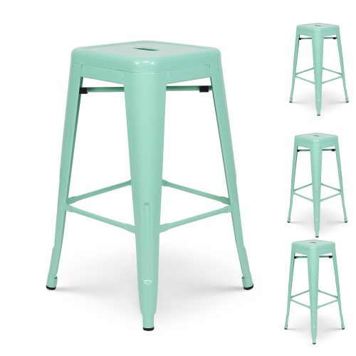 Lot de 4 tabourets de bar style industriel couleur vert clair hauteur 66cm