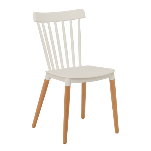 Lot de 4 chaises style scandinave à barreaux modèle POP - Coque en résine blanche et pieds en bois naturel