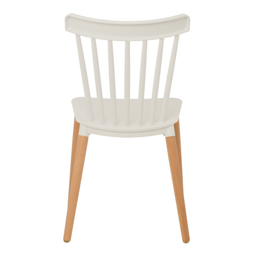 Lot de 4 chaises style scandinave à barreaux modèle POP - Coque en résine blanche et pieds en bois naturel