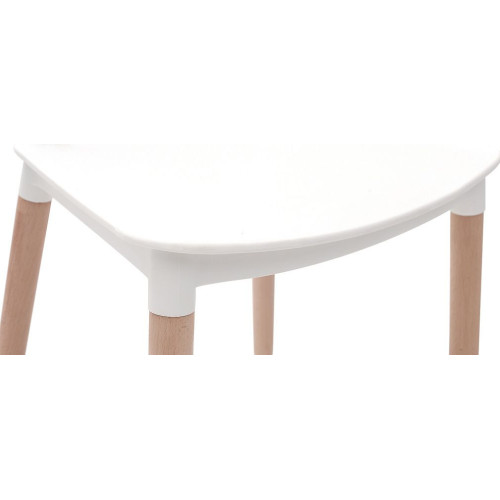 Lot de 4 chaises style scandinave à barreaux modèle POP - Coque en résine blanche et pieds en bois naturel