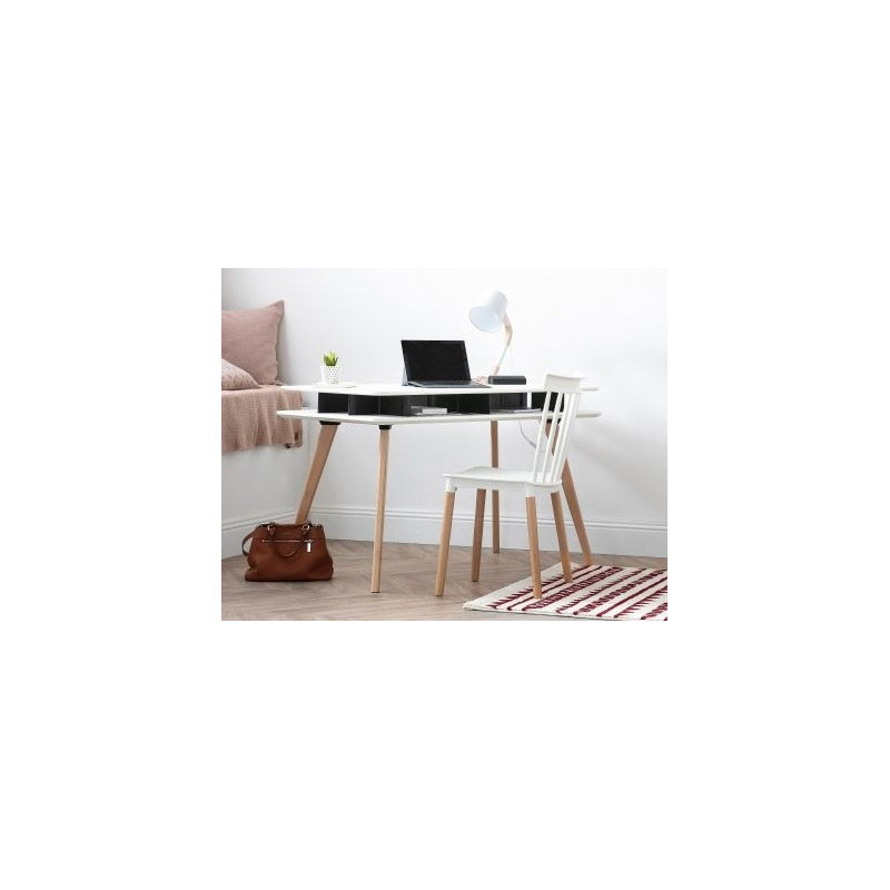 Lot de 4 chaises style scandinave à barreaux modèle POP - Coque en résine blanche et pieds en bois naturel
