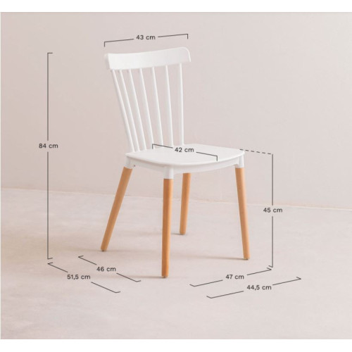 Lot de 4 chaises style scandinave à barreaux modèle POP - Coque en résine blanche et pieds en bois naturel