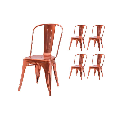 Lot de 4 chaises style industriel en métal couleur cuivre brillant