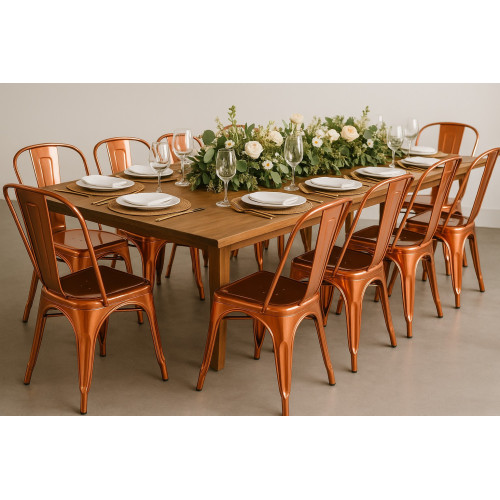 Lot de 4 chaises style industriel en métal couleur cuivre - Finition brillant