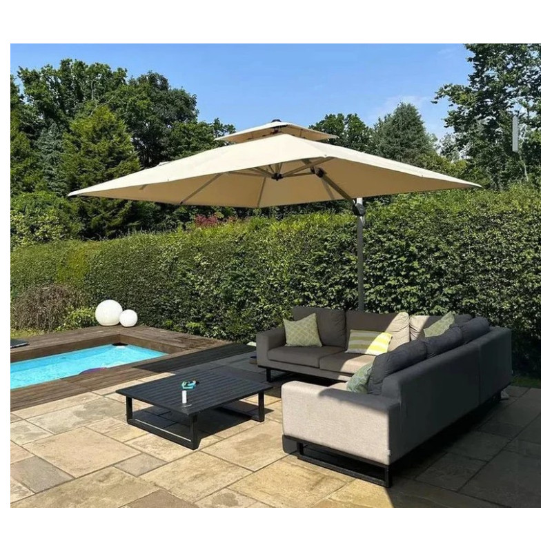 Parasol Déporté LED Solaire 3x3 m avec Pieds | Inclinable & Anti-UV