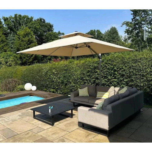 Parasol Déporté LED Solaire 3x3 m avec Pieds | Inclinable & Anti-UV