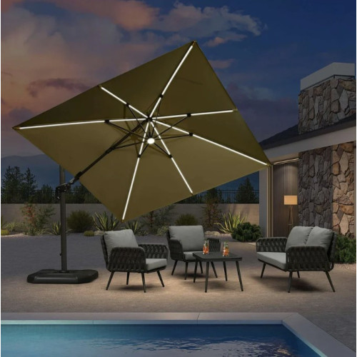 Parasol Déporté LED Solaire 3x3 m avec Pieds | Inclinable & Anti-UV