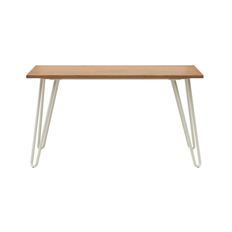 Table Industry 120 x 60 cm en métal blanc mat et plateau en bois clair - Pieds épingles