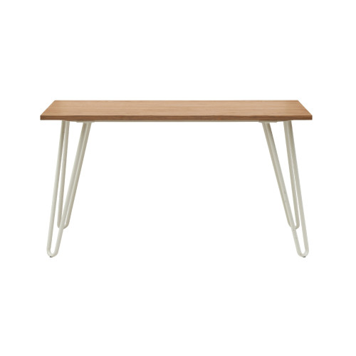 Table Industry 120 x 60 cm en métal blanc mat et plateau en bois clair - Pieds épingles