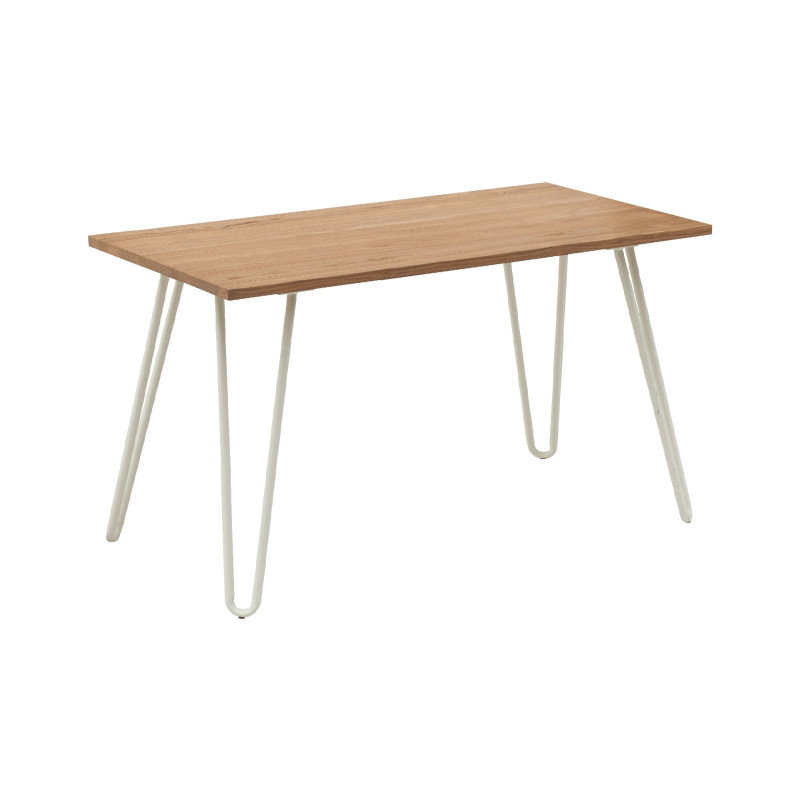 Table Industry 120 x 60 cm en métal blanc mat et plateau en bois clair - Pieds épingles