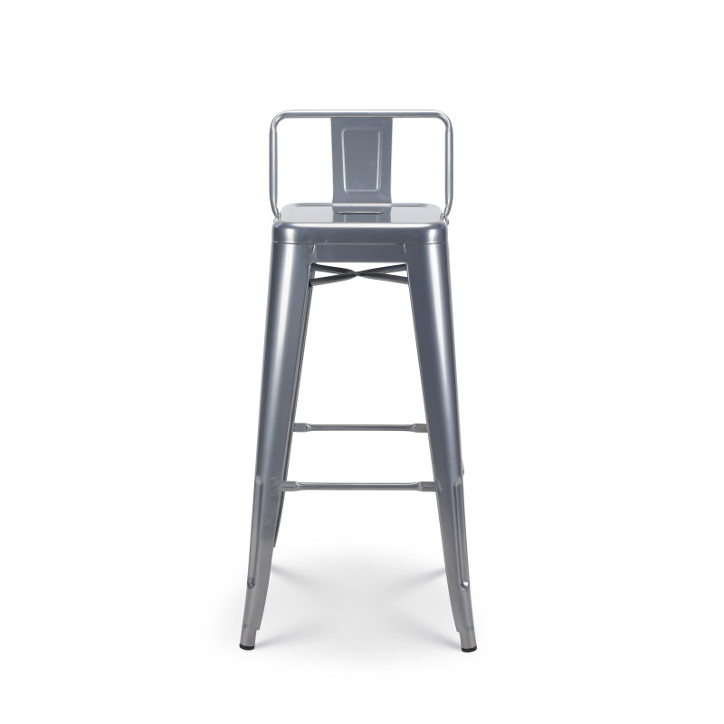Tabouret de bar en métal silver avec dossier - Hauteur 76 cm