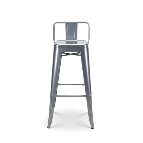 Tabouret de bar en métal silver avec dossier - Hauteur 76 cm