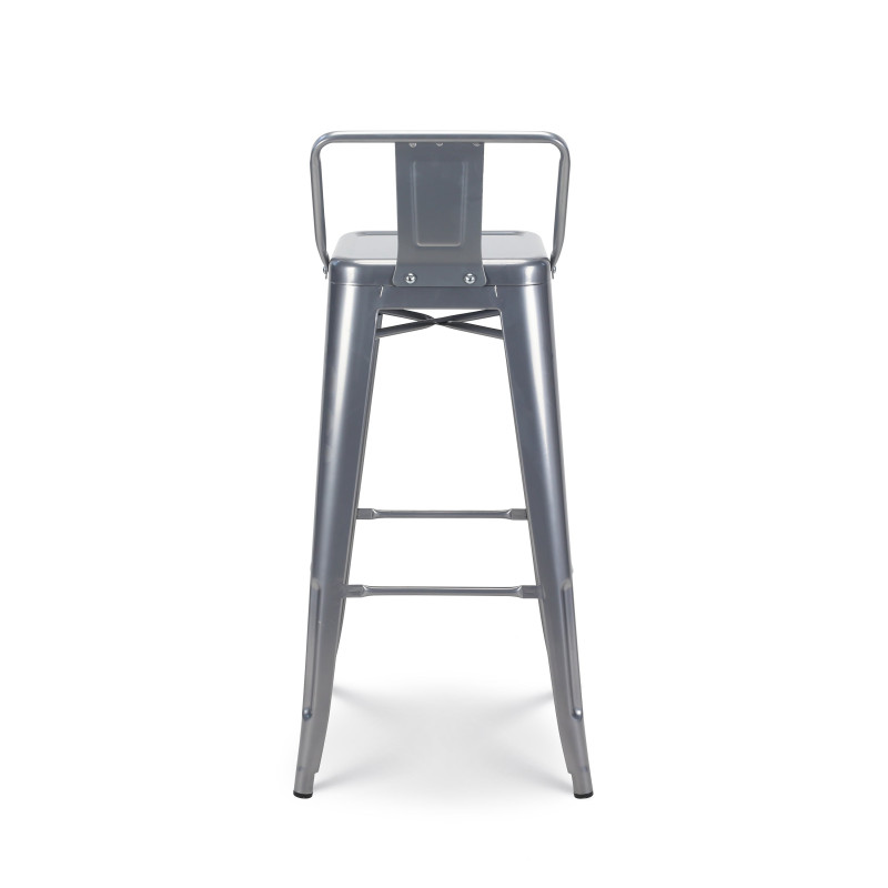Tabouret de bar en métal silver avec dossier - Hauteur 76 cm