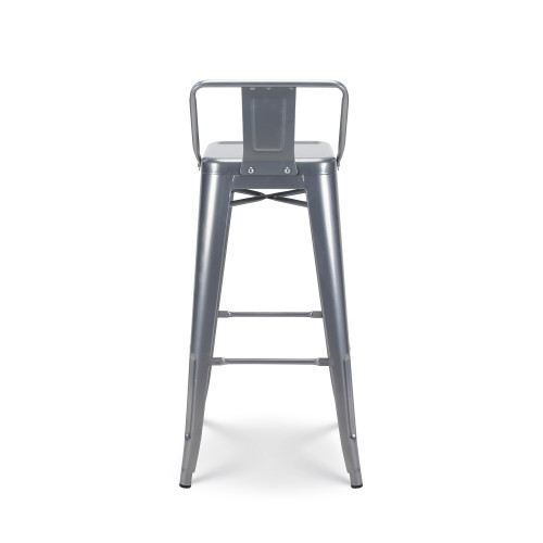 Tabouret de bar en métal silver avec dossier - Hauteur 76 cm