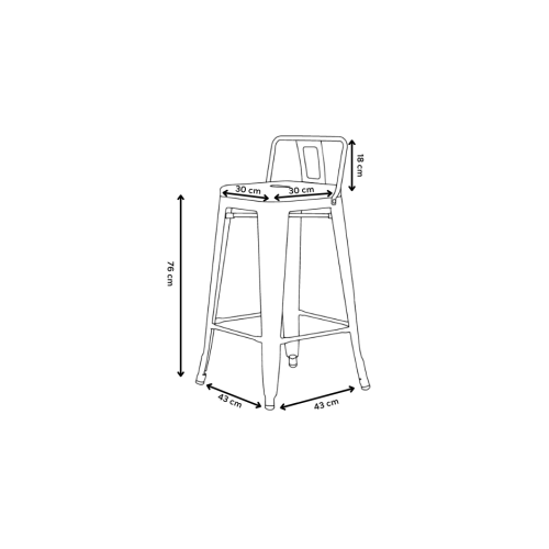Tabouret de bar en métal silver avec dossier - Hauteur 76 cm