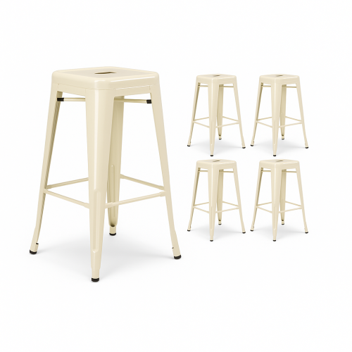 Lot de 4 tabourets hauts design industriels – Métal beige brillant – Cuisine, bar, ilot central